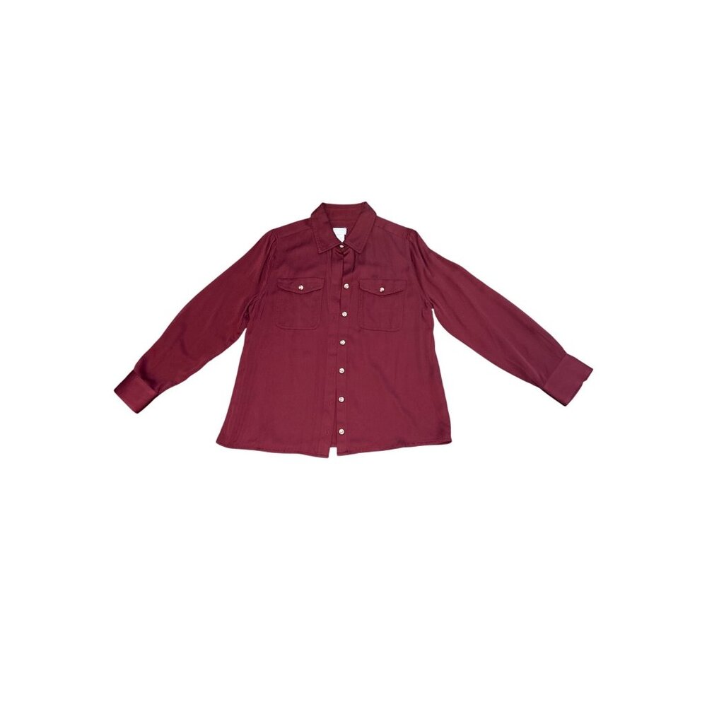 Chicos Womens Button-Down Burgundy Long Sleeve Shirt Size 0P 1650